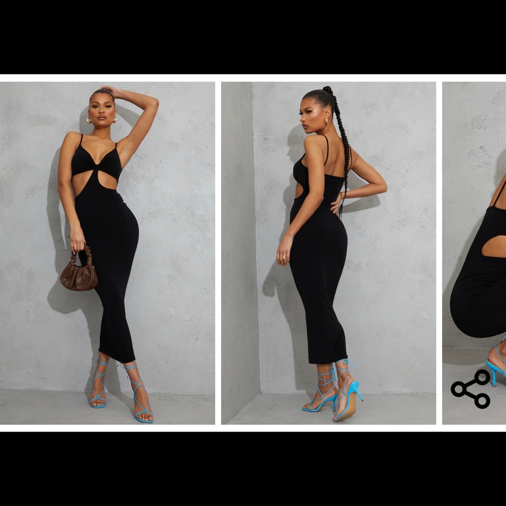 Missguided halter cut out midaxi dress black ribbed